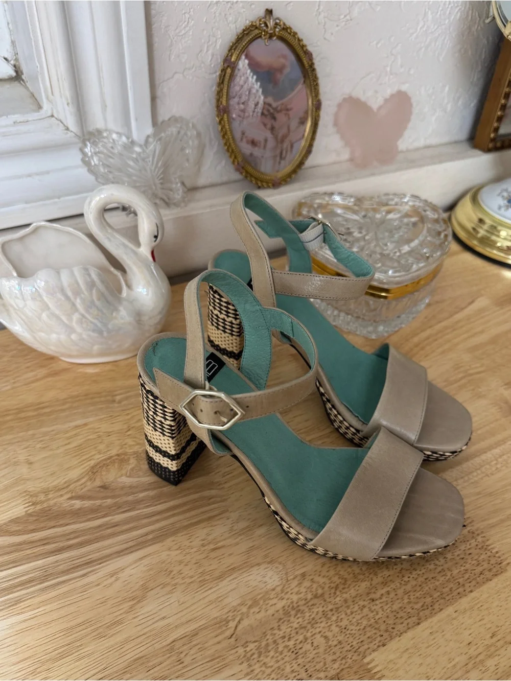 Y2K LAB platform heels with chunky woven block heels size 37 Boho Indie